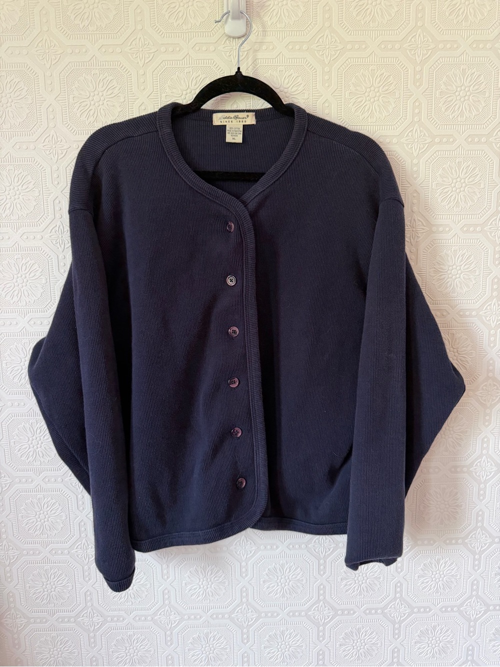 Vintage Eddie Bauer Classic Navy Button-Front Women's Cardigan Sweater Size XL